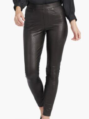 Spanx Petite Faux Leather-Like Ankle Skinny Pants Brown/Black Size LP